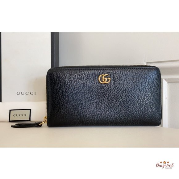 Authentic GUCCI Black Pebbled Leather Double G Metal Zip Around Long Wallet - Picture 4 of 13